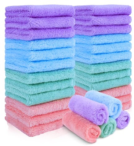 JOHOKAKITI Makeup Remover Cloths 28 Pack - Super Soft Premium Coral Velvet Facial Cleansing Towels 7x7 Inch, Highly Absorbent Microfiber Reusable Washcloths for Face, Eye, Lips