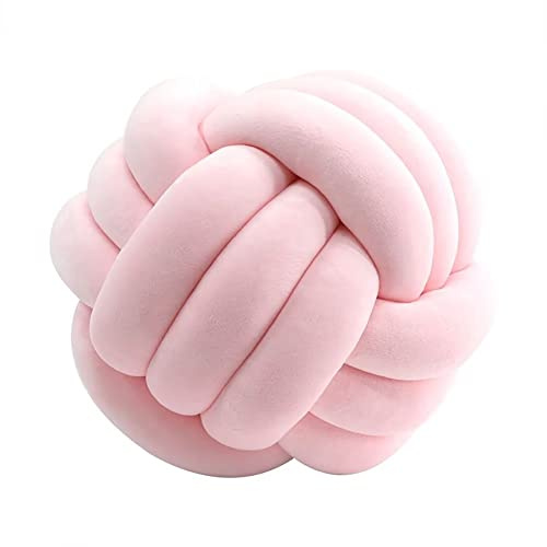 QVQV Knotenkissen, Couchkissen, Sofa Kissen, Knoten-Ball-Kissen, Deko Zierkissen, Geknotetes Kissen für Sofa, Rund Knoten Knoten, Knot Pillow Ball, Rosa, 35cm