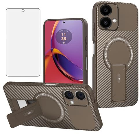 Asuwish Funda de teléfono para Motorola Moto G84 5G, funda magnética de fibra de carbono con protector de pantalla de vidrio templado y soporte duro protector, accesorios de celda fina y suave, G 84
