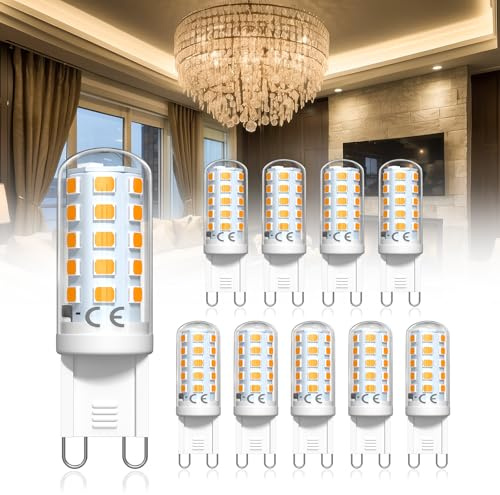 G9 LED Lampe, 2200K Warmweiß, 4W ersetzt 40W Halogenlampe, 10er Pack | Glühbirne Leuchtmittel G9, AC220V-240V kein Flackern, nicht dimmbar, 360° Abstrahlwinkel Glühlampe Für Wandleuchten, Spiegel