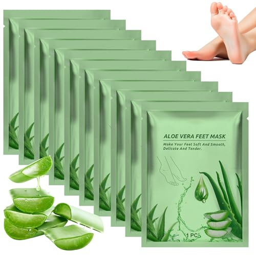 10 Pairs Foot Peel Mask for Hard Skin, Foot Exfoliating Socks, Deeply Hydrates, Callus Remover, Cracked Heel, Dead & Dry Skin, Aloe