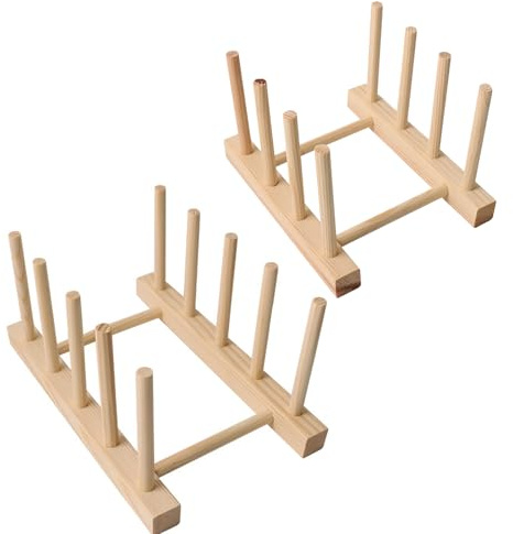 2 Pack Bamboo Plate Rack Organiser - Premium Wooden Plate Rack for Kitchen Cupboards, Cabinets & Countertops | Versatile Chopping Board Holder & Dish Drying Stand, Ideal for Plate / Cup / Pot Lid