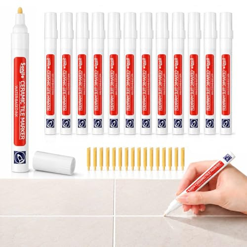 14 Rotuladores para Juntas de Azulejos Blancos con 14 Puntas de Repuesto, Reparador de Juntas Impermeable, Marcador para Juntas de Baño, Cocina, Paredes y Suelos