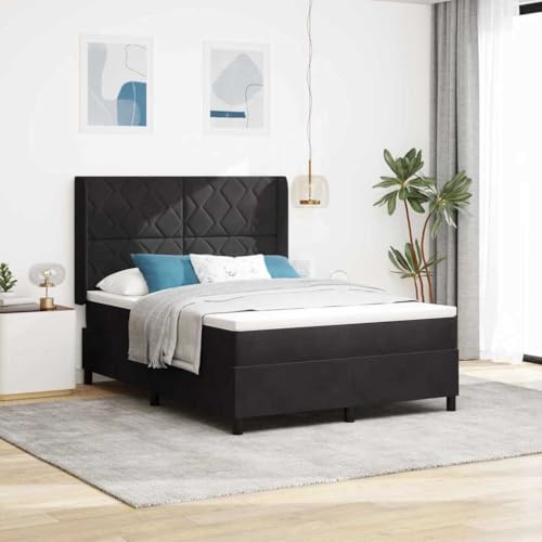 mzdioop Boxspringbett mit Matratze 140 x 200 cm Schwarz Samt, Holzrahmen mit verstellbarem Kopfteil, Doppelbett Komfort, langlebiges Bettgestell für Schlafzimmer