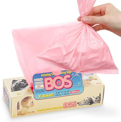 BOS Einwegbeutel, geruchsversiegelnd, für Babywindeln, Haustierabfälle oder jede Entsorgung von Sanitärprodukten, langlebig und geruchlos, Größe: XS, Farbe: Rosa, 1 Stück, 200 Stück (200 Beutel)