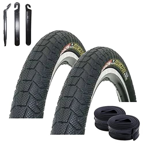 2 x Kenda K-907 Krackpot BMX Fahrradreifen 58-406 (20 x 2.25) Schwarz + 2 x passende Schläuche AV inkl. Reifenheber