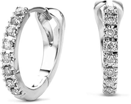 MIORE Schmuck, Ohrringe Gold 585 14 Kt Weißgold, Creolen mit Diamanten 0.09 Ct, goldene Creolen Damen, runde Hoops Ohrringe Damen, Ohrschmuck