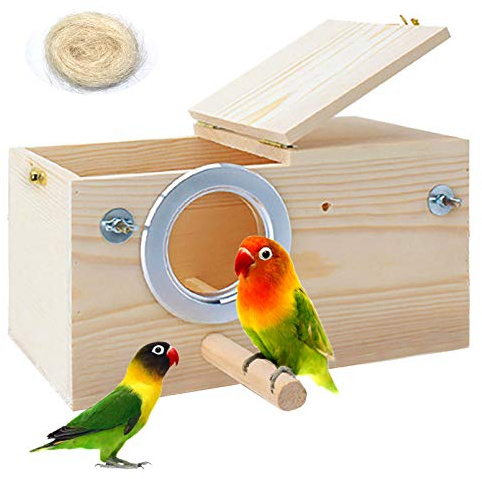PINVNBY Sittich-Nistkasten Vogelhaus Holz Zuchtkasten Papageien Mittierungsbox für Liebesvögel, Kakadus, Wellensittiche, Finken, Kanarienvögel und mittelgroße Vögel (XL)