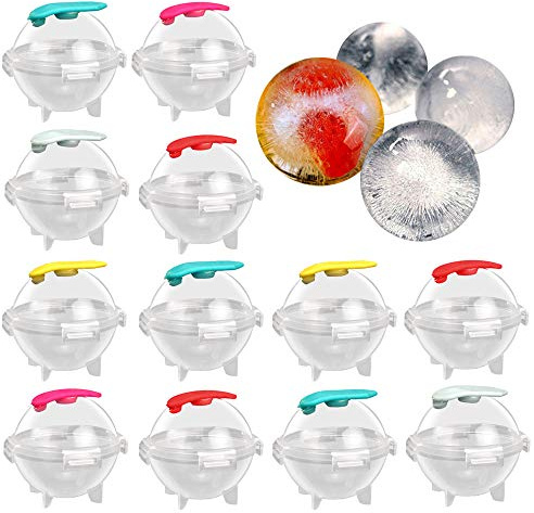 Ziyero 12 Stk Runde Eiswürfel Schimmel Große Kugelform Eiswürfel Eiskugelform Eisbälle für Whisky, Cocktails, Saft, Süßigkeiten, Götterspeise, Sommergetränk, Alkoholfreie Kaltgetränke—Zufällige Farbe
