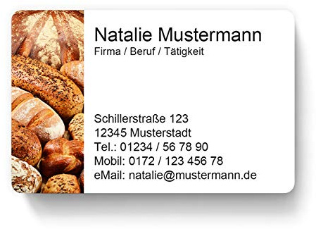 100 Visitenkarten, laminiert, 85 x 55 mm, inkl. Kartenspender - Bäckerei Brot Backen
