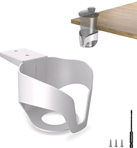 Ultimate Setup Getränkehalter Schreibtisch, Becherhalter Schreibtisch, Flaschenhalter Tisch, Getränkehalter Tisch, Gaming Getränkehalter, Gaming Tisch Zubehör (Design: V-C, Weiß)