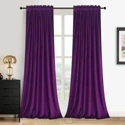 Roslynwood Samtvorhänge in Lila-Orchidee für das Kinderzimmer – Elegante Verdunkelungsvorhänge für große Fenster, ideal für Wohnzimmer, B 132 x L 244 cm, Set mit 2 Paneelen
