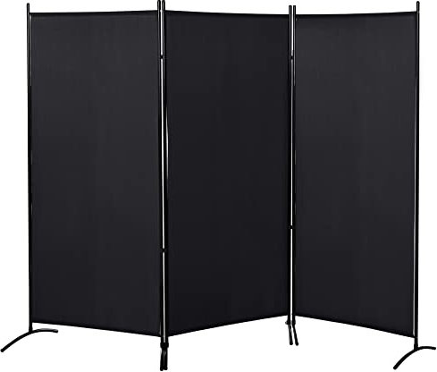 HOMCOM Paravent 3 Panneaux dim. 2,53L x 0,5l x 1,82H m Store latéral Brise-Vue paravent sur Pied séparateur métal Polyester Haute densité Noir
