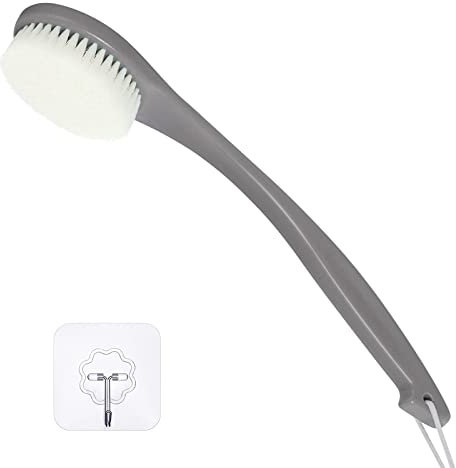 ROLIZOE Duschbürste mit Borsten mittlerer Härte, Rückenbürste mit langem Griff, Peeling-Körperwäscher, Trockenbürsten, Badebürste, Nassbürste, Kunststoff-Grau