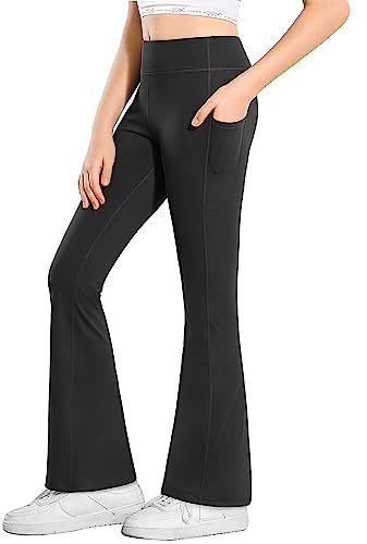 Stelle Girl's Flare Leggings with Pockets High Waisted Bootcut Yoga Pants Kids Dance Bell Bottoms Leggings(Black,XL)