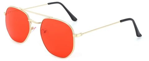 qinqilanqi-S Quadratische Vintage Sonnenbrille Damen Herren Rot Gelb | Unisex Modebrille für Halloween Oktoberfest Festival Party
