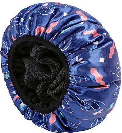 E ENASUE Duschhaube für Langes Haar, Große 3-Lagige Wasserdichte Duschtüte, Wiederverwendbar, Ideal für Reise und tägliche Pflege(Blau)