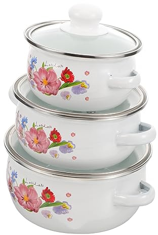 MAGICLULU 3St Dreiteiliges Topfset aus Emaille Emaillebecken Kochtopf aus Glas topf pfanne verschleißfester Schmortopf Kochtopf für die Küche Mini Suppentopf Pasta einstellen