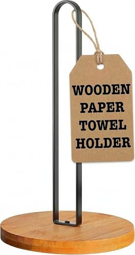 Wooden Paper Towel Holder Countertop, Black Paper Towel Stand for Kitchen