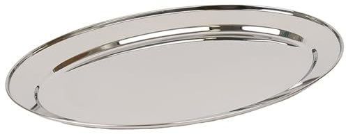 Argon Tableware 60 x 41cm Serving Platter - Stainless Steel Chrome Dinner Tray Oval Plate Extra Large Appetizer Serving Dishes for Party, Events, Table Service, Snack Platters
