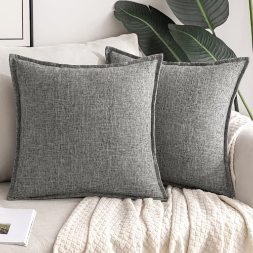MIULEE Kissenbezug Kissen Dekorative Kissenbezüge Leinen-Optik Kissenhülle Moderne Sofakissen Dekokissen für Sofa Couch Wohnzimmer Schlafzimmer Büro 2er Set 40x40cm Grau