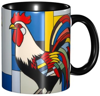 YYHWHJDE ColorName Keramikbecher, zweifarbig, geeignet für Cappuccino, Latte, Müsli, Joghurt, Milch, heiße oder kalte Getränke, Mikrowellen-Ofen, Mittelalter, moderne Kunst, Huhndruck