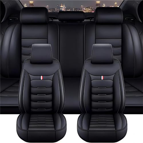 JJNIENUS Auto Sitzbezüge Sets Für VW T6 T5 Multivan/Caravelle/Transporter 2016-2023, 5-Sitze Leder PU Vordersitze und Rückbank Schonbezüge Komfortabler Atmungsaktiv Innenraum Zubehör,B/Black
