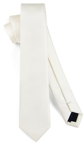 HISDERN Weiße Krawatte schmale Seiden Krawatten für Männer Hochzeit einfarbige klassische 6cm für Party Business Arbeit
