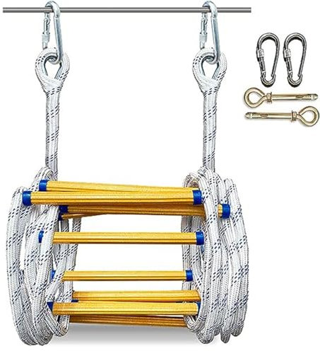 LQSYBHD Brandstege med repstege – flambeständig nödbrandsäkerhetsstege med krokkarabiner för barn och vuxna, 2–6 våningar brandräddningsstege (storlek: 12 m/47,24 tum)