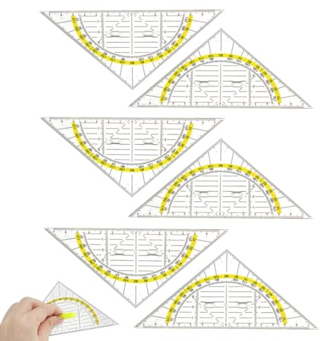 SULIUDAJI 6 Piezas Juego De Transportador De Angulos Asa, Transportador Triangular De Plástico Transparente, Escuadra Y Cartabon,Regla Triangular Geométrica Adecuada Para Estudiantes,Diseñadores