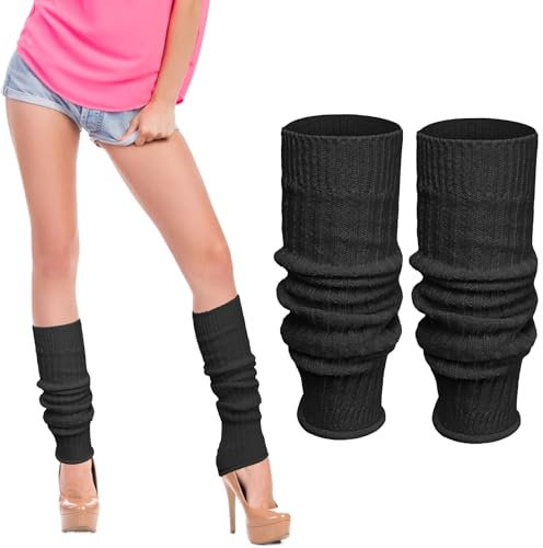 GOZINA Warme Leg Warmers, Elastische Beinstulpen, Stulpen Damen Schwarz