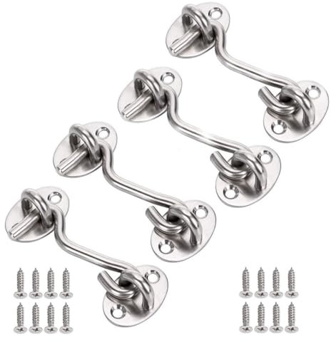 Mgoodoo Lot de 4 crochets tempête avec œillet, en acier inoxydable, pour porte battante en bois, volets en bois, porte de grange, porte de jardin avec 16 vis, 75 mm.