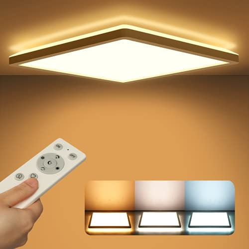 Epochglo LED Deckenleuchte Dimmbar mit Fernbedienung, Flach LED Panel 24 W, 2400 lm, Farbtemperatur 3000 K-6000 K, 30 cm Eckig Deckenlampe Weiß für Schlafzimmer, Wohnzimmer, Badezimmer, Küche