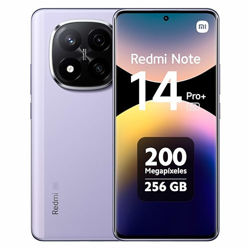 Xiaomi Redmi Note 14 Pro+ 5G Smart Phone, 12GB RAM 256GB, Pantalla AMOLED de 6,67 Pulgadas 1,5k, Sensor de Huellas, Cámara de 200 MP, Doble Tarjeta SIM, NFC, Carga Rápida de 120 W, Púrpura