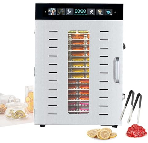 forplubossmmp Secadora De Alimentos Eléctrica, Deshidratadora De Alimentos Y Secadora De Frutas Y Carne, Secadora De Alimentos De Acero Inoxidable, con 2 Pinzas para Frutas Y Pantalla Táctil,16-Layer