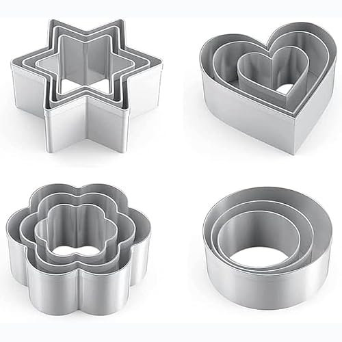 12 PCS Metal Cookie Cutters Set - Stainless Steel Baking Cutters with Stars, Hearts, Flowers & Circles for Cookies, Pastry, Fondant Kitchen Tools