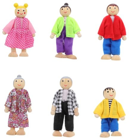 BESTonZON 6stücke Holz Puppenfamilie Set Mini Haus Familie Für Puppenhaus Naturliche Puppe Figuren Für Junge Mädchen Und Büro
