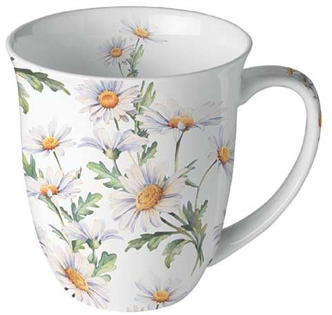 Ambiente Porzellan Tasse ca. 400ml Becher Bone China Mug Für Tee Oder Kaffee Frühjahr Sommer Beautiful Daisies White