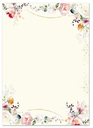 100 ark brevpapper tropiska blommor DIN A4 (210 x 297 mm), 90 g/m² färgglad