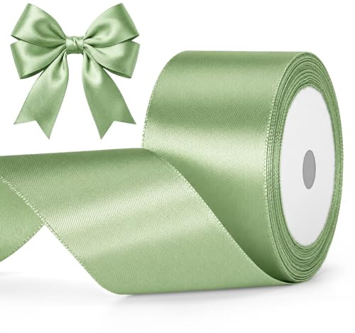 G2PLUS Salbei Grün Satinband 50mm, Breit Dekoration Geschenkband, 22m Schleifenband zum Bastel, Salbeigrün Satin Dekoband für Geschenkverpackung, Dekoration
