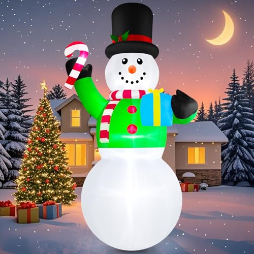 Danxilu Gonfiabili Natale per Esterni Grandi da 12 Piedi Luci LED Integrate, Pupazzo di Neve Gonfiabile Esterno Decorazioni con Bastoncino di Zucchero per Natalizie Vacanze Prato Giardino Cortile