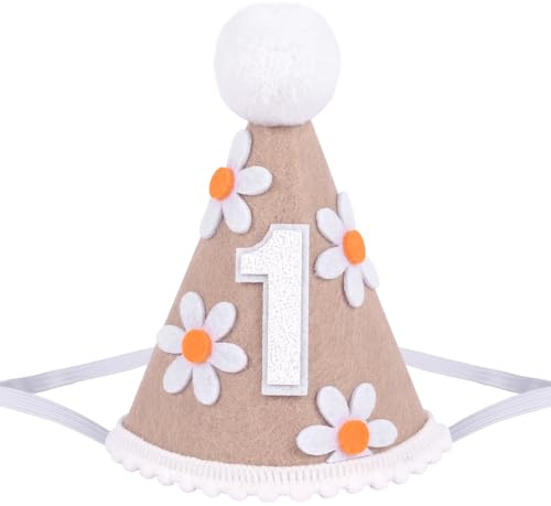 Yoolhamy 1. Geburtstag Hut für Baby Mädchen und Jungen - Handgemachte Filzkegel Erste Mütze mit Pom Pom - One Birthday Dekorationen für Cake Smash, Fotoshooting & Party Feiern