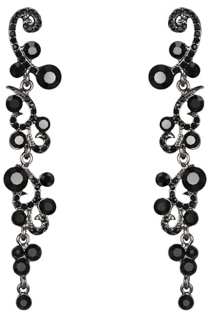 EVER FAITH Dark Black Earrings for Women Dangling, Sparkly Rhinestone Crystal Vintage Floral Vine Long Drop Dangle Earrings Wedding Party Jewellery for Brides Bridal Black-Tone
