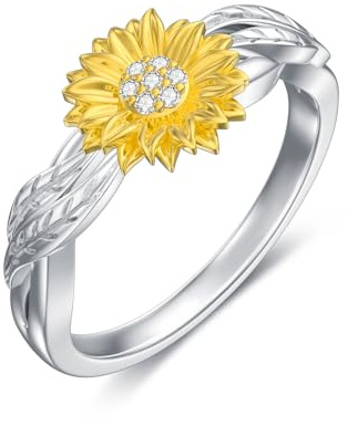 LWXIE Diamond Sunflower Ring for Women 925 Sterling Silver Rings for Anxiety Band Ring Promise Rings Anti Stress Mood Rings Jewelry Gifts for Women Her Girlfriend (8) (6.5)