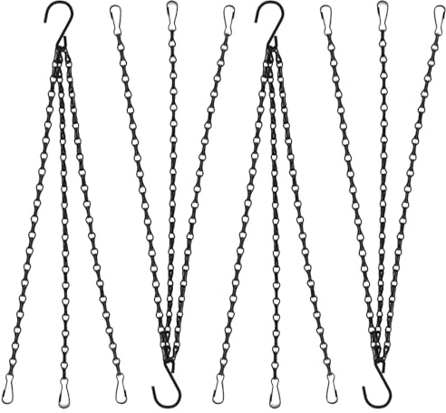 TRACOMPAN 4 Pcs Hanging Basket Chains with 3 Clip Hooks, Black Heavy Duty Metal Flower Pot Chains for Hanging Bird Feeders Wind Chimes Lanterns Planters Decorative Ornaments Replacement Chains