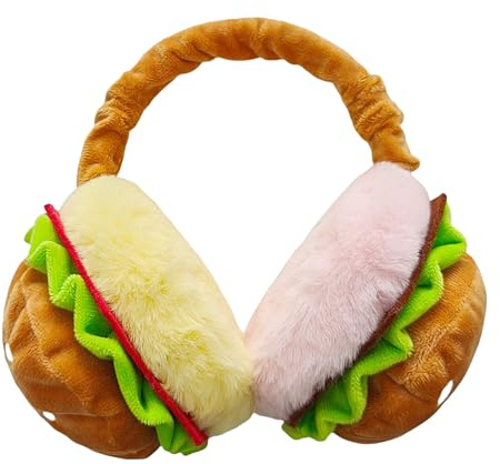 TINAYAUE Cute Burger Ear Muffs for Girls Boys Funny Kids Hamburger Earmuffs Foldable Warm Plush Winter Cold Weather Outdoor Student Cycling Windproof Ear Warmer