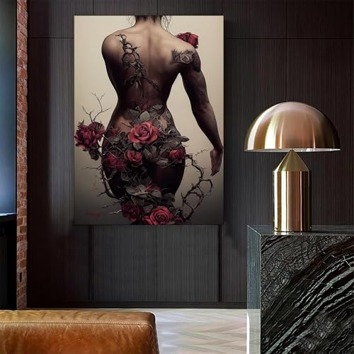 XINBAO Stampa su tela con immagini floreali di donne, dipinto murale di donne sexy, decorazione da parete per camera da letto, arte, stampa su tela, foto da parete 80x110 cm con cornice