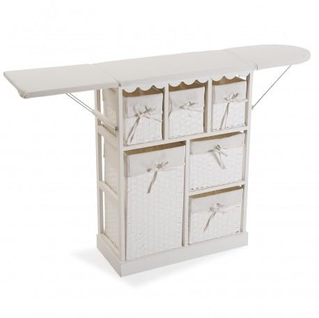 DRW Mueble planchador Blanco con cestos 130.5x30.5x86.5 cm Abierto
