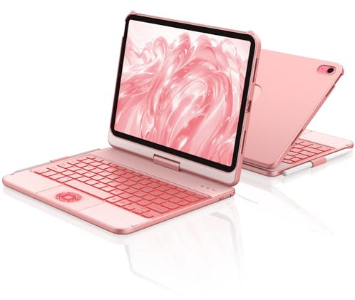 aMZCaSE para iPad 10th 2022/A16 11th Generation 2025(10.9/11 Pulgadas) Funda con Funda de Teclado,Touch para Funda de 10/11th Generación -360 °Giratorio y Sostenedor de lápiz,diseño ES (Oro Rosa)