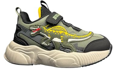 Bull Boys Scarpe Dinosauro SPINOSAURO Luminose per Bambini, Chiusura Strappo e Lacci Elastici, Suola Ultraleggera. (Verde, Sistema Taglie Calzature EU, Bimbo (0-5 Anni), Numero, Media, 29)